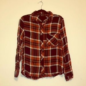 Navy and Burnt Orange Plaid Blouse